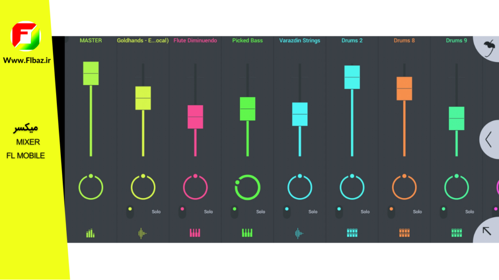 اف ال استودیو موبایل (FL Studio Mobile) و 5 قابلیت مهم آن 4 در اف ال استودیو موبایل میکسری برای جدا کردن سیگنال های هر ترک و پردازش های جداگانه روی هر ترک به منظور میکس وجود دارد