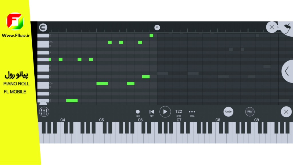 اف ال استودیو موبایل (FL Studio Mobile) و 5 قابلیت مهم آن 3 در اف ال نسخه اندروید و ios قسمتی قرار داده شده که ما می توانیم نت های میدی خود را در آن بنویسیم و تغییر دهیم.